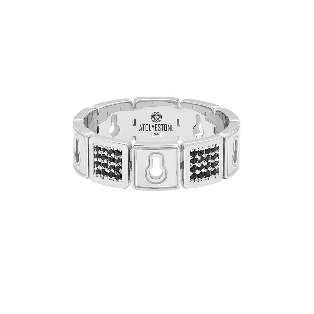 Pave Lock Band Ring in 925 Sterling Silver - Cubic Zirconia