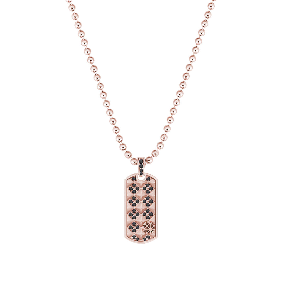 Pave Pyramid Tag Pendant in Solid Rose Gold - Pave Black Diamond