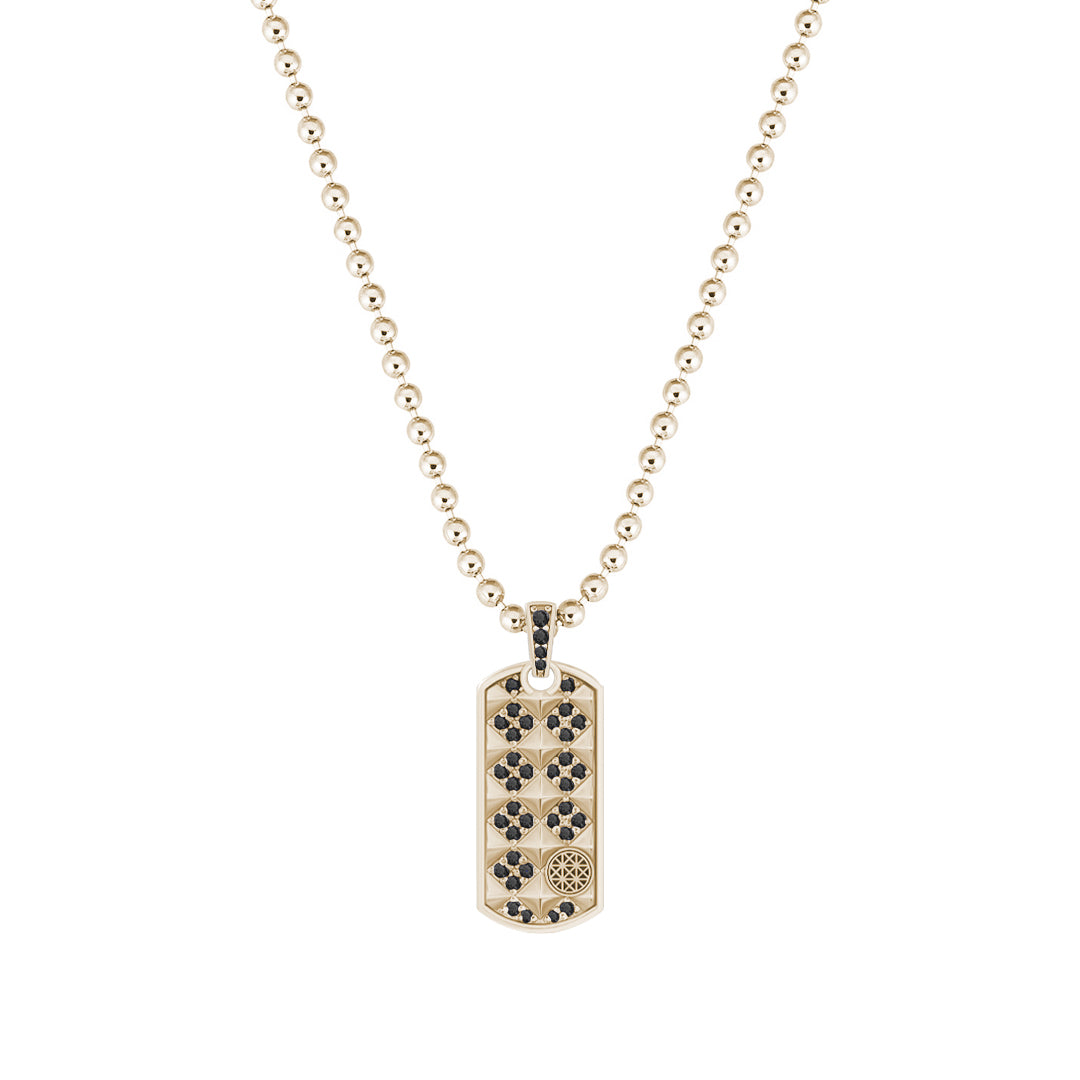 Pave Pyramid Tag Pendant in Solid Yellow Gold - Pave Black Diamond