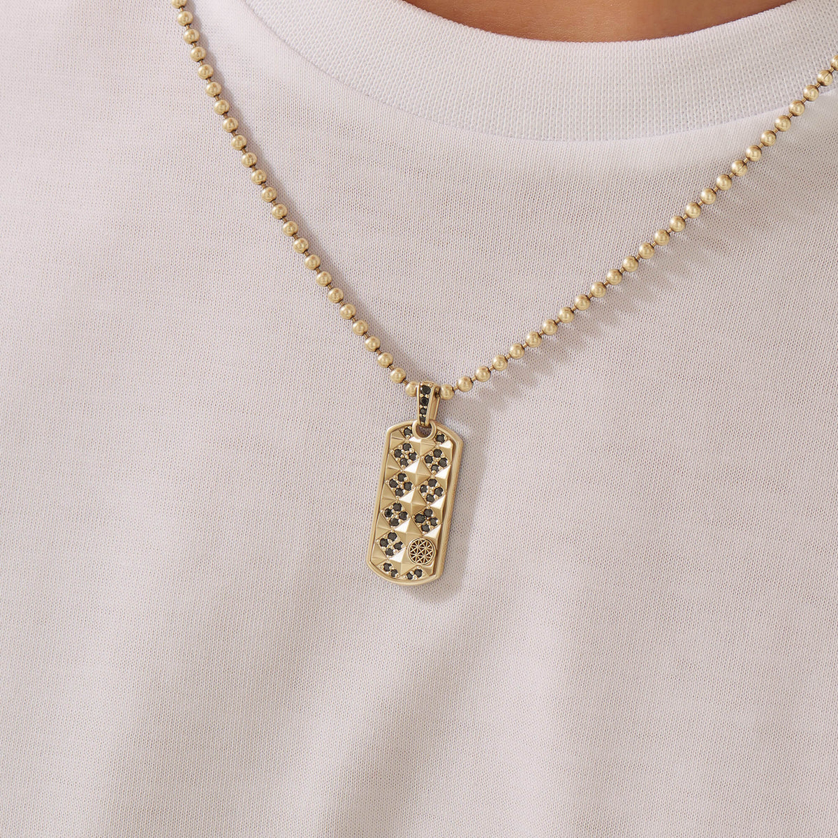 Men's Solid Gold Pave Pyramid Tag Pendant
