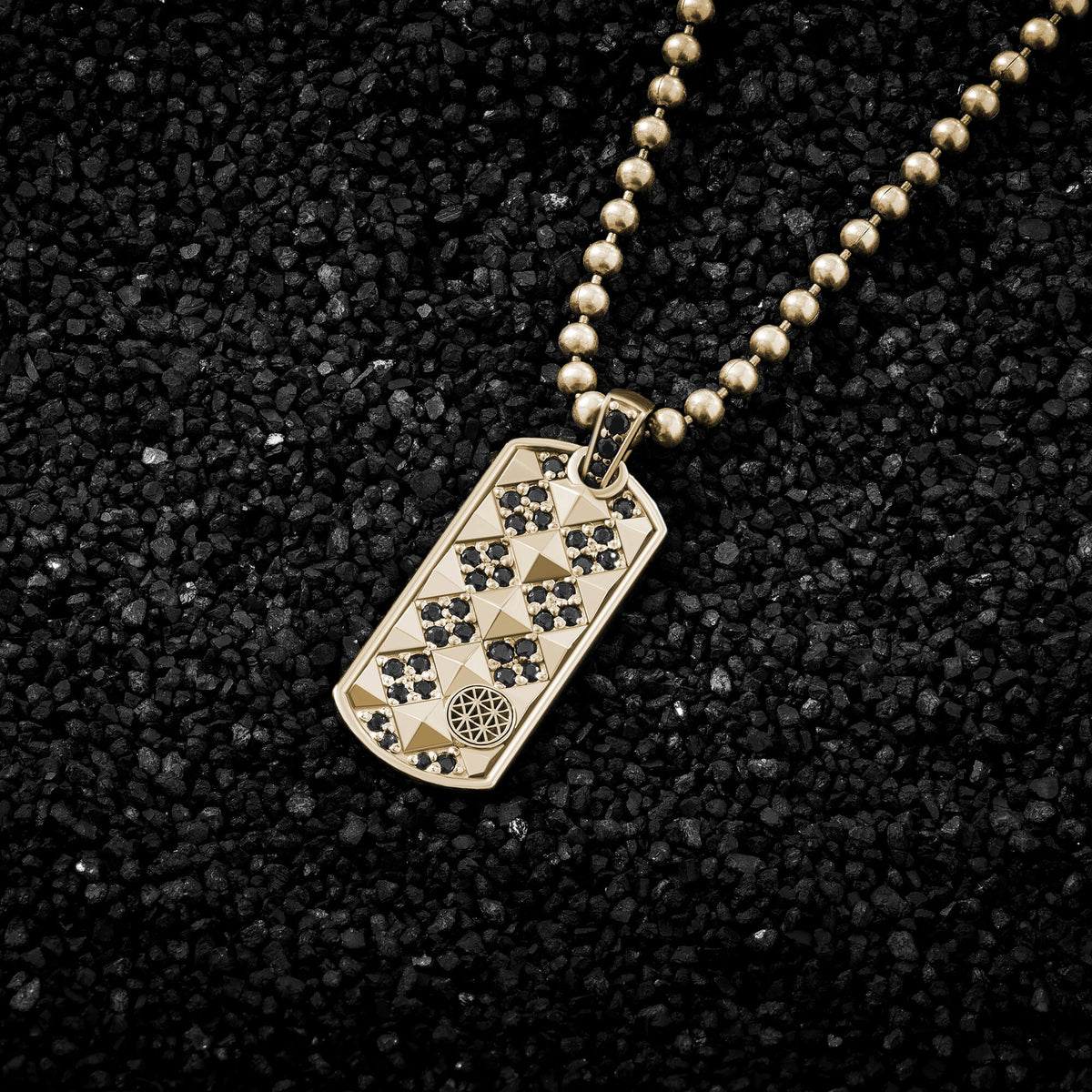 Pave Pyramid Pattern Real Gold Tag Pendant