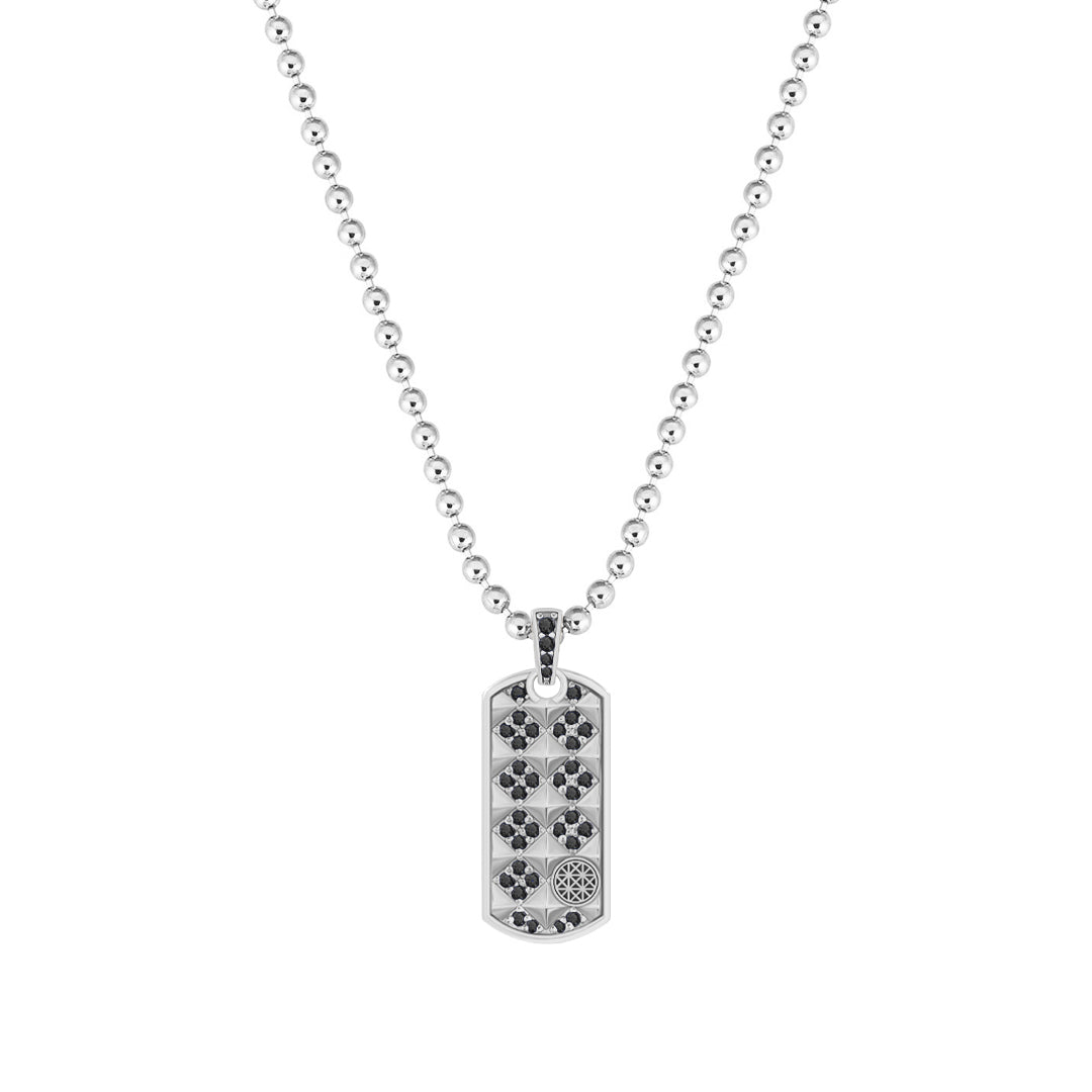 Pave Pyramid Tag Pendant in Silver - Pave Black Diamond