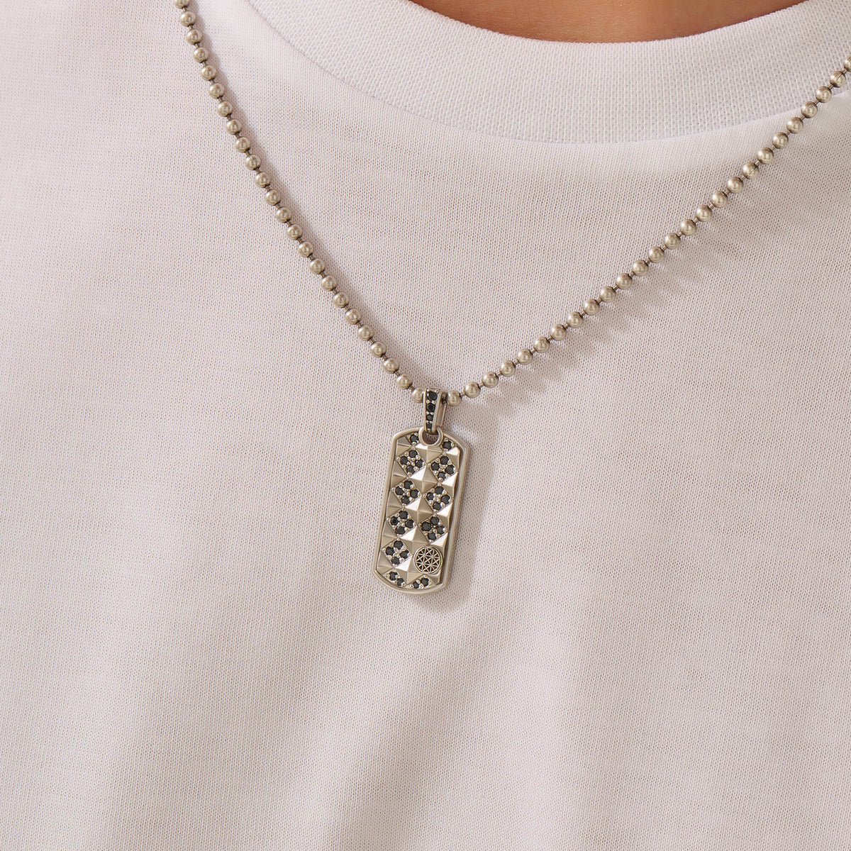 Men's Pave Pyramid Tag Pendant in Solid Silver