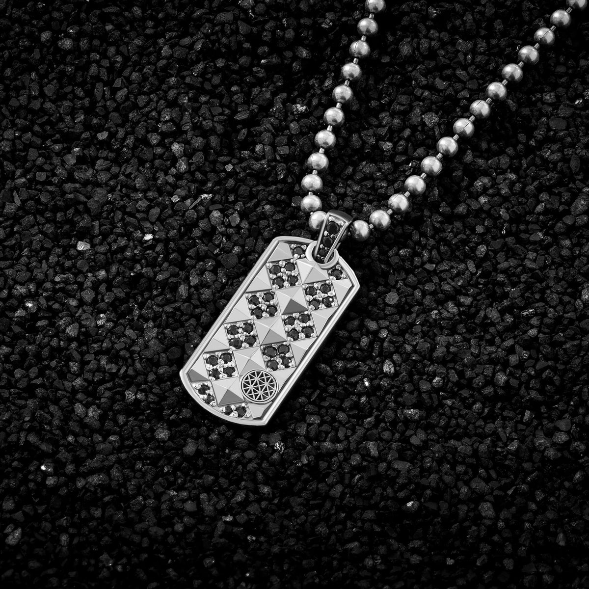 Solid Silver Paved Pyramid Tag Pendant