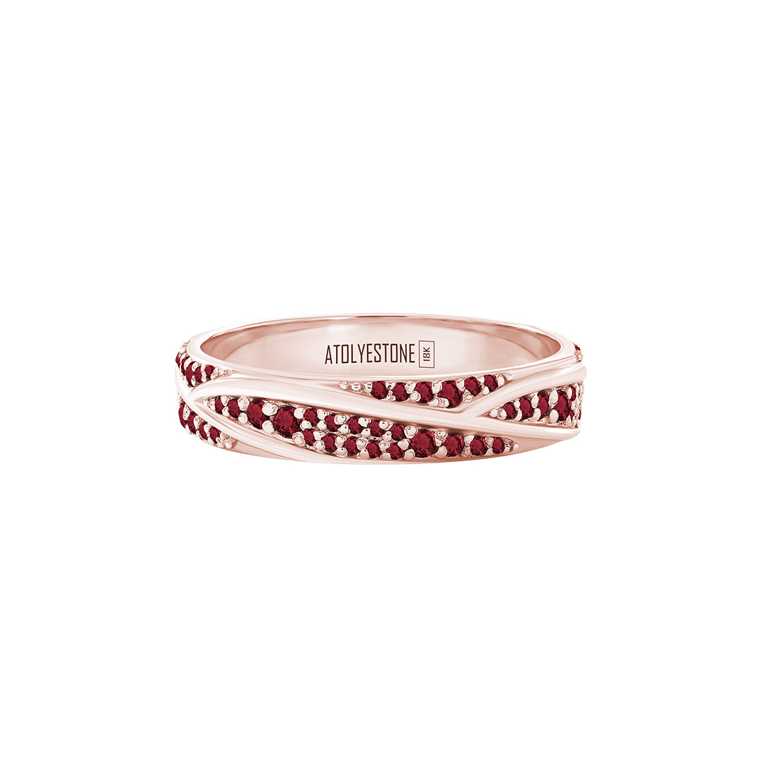 Pave Ridge Band Ring in Solid Rose Gold - Pave Ruby