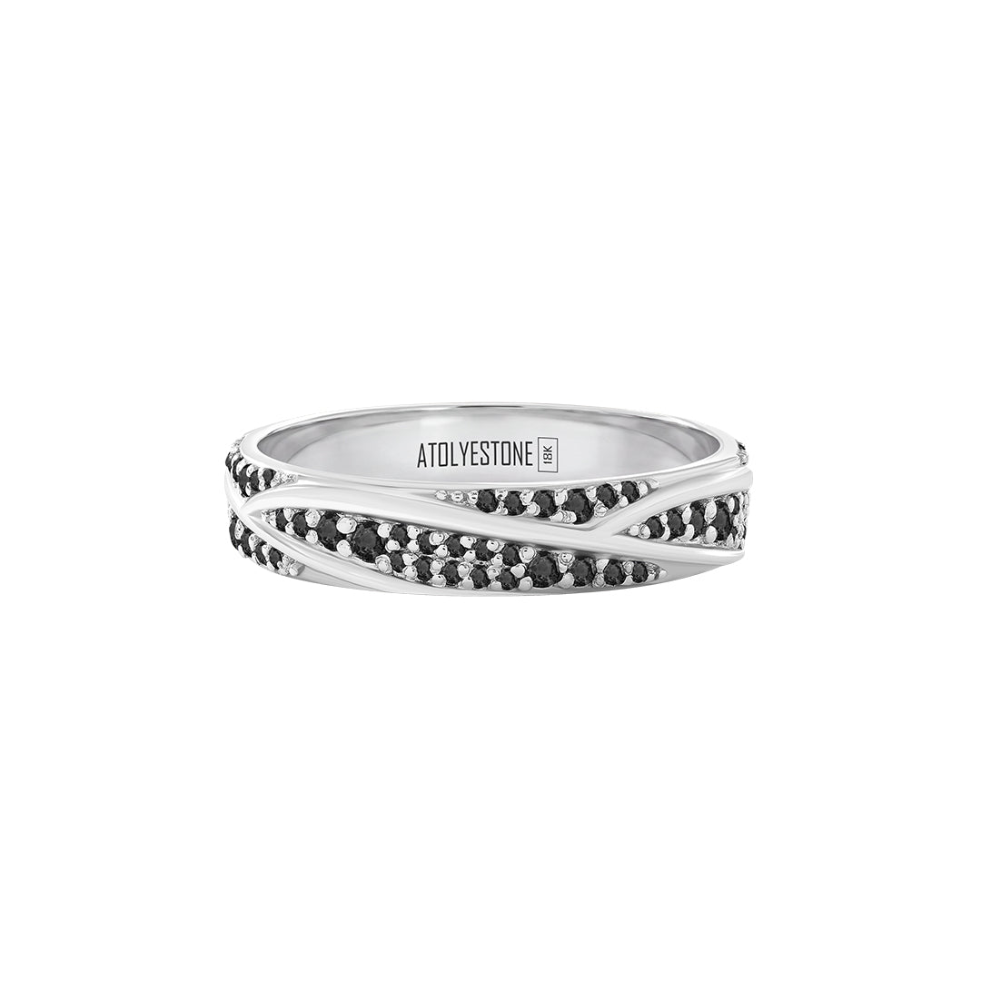 Pave Ridge Band Ring in Solid White Gold - Pave Black Diamond