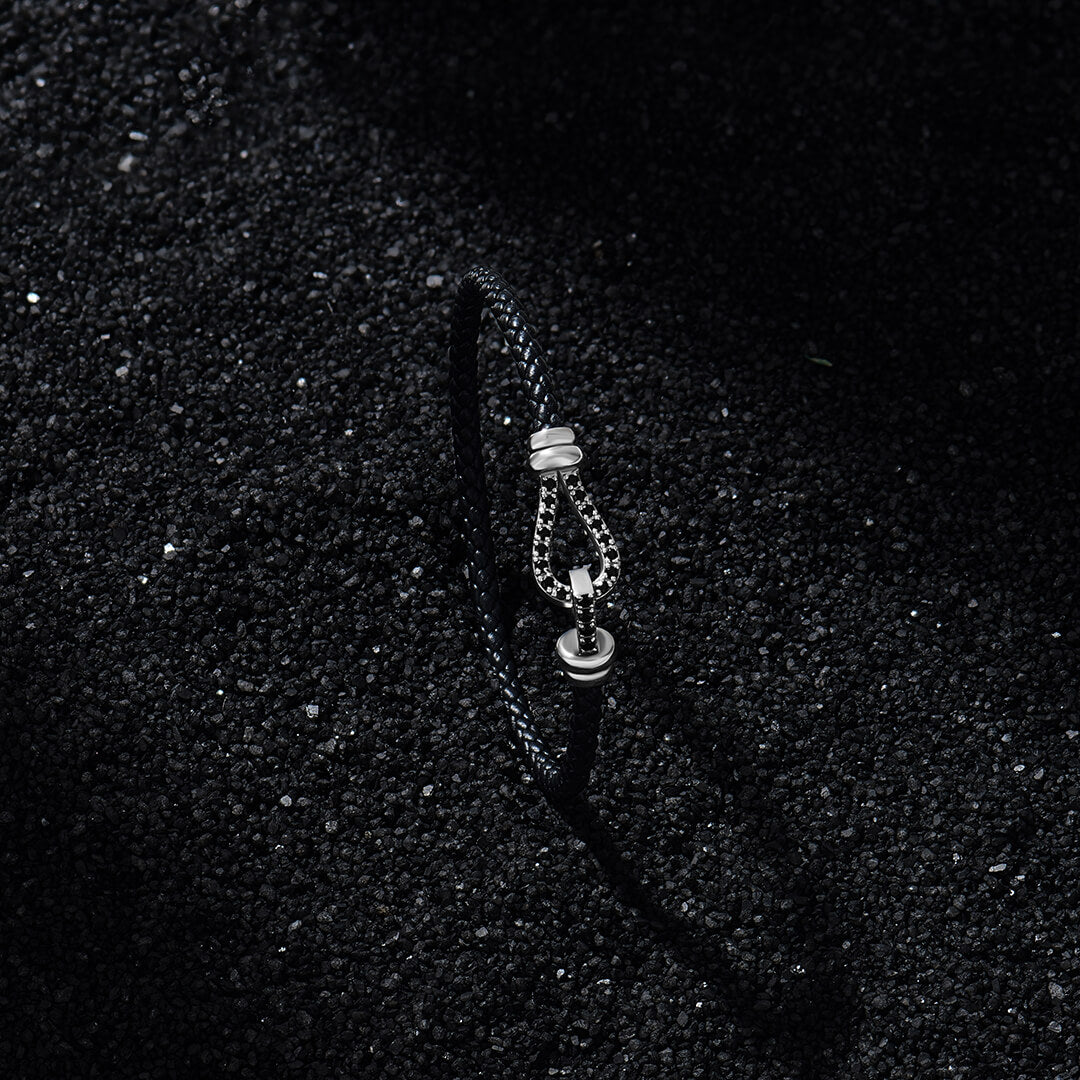 925 Silver Pave Snap Style Buckle Leather Bracelet