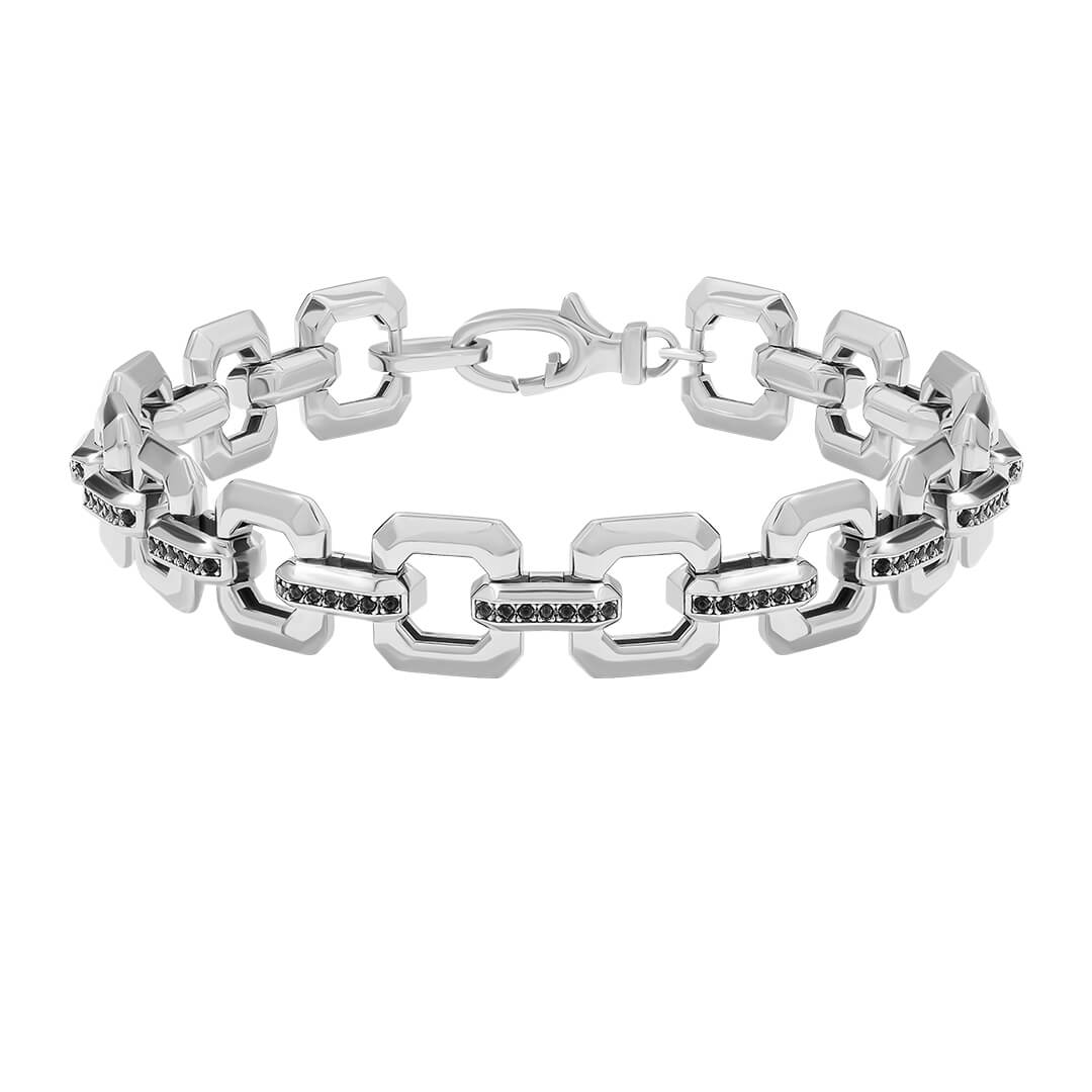 Men's 925 Sterling Silver Pave Square Link Chain Bracelet