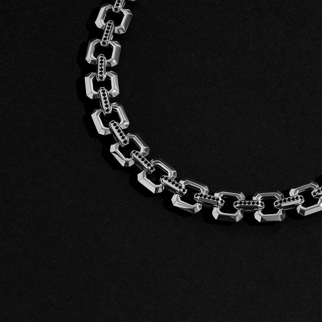 Men's Pave Square Design Link Chain Bracelet in 925 Sterling Silver