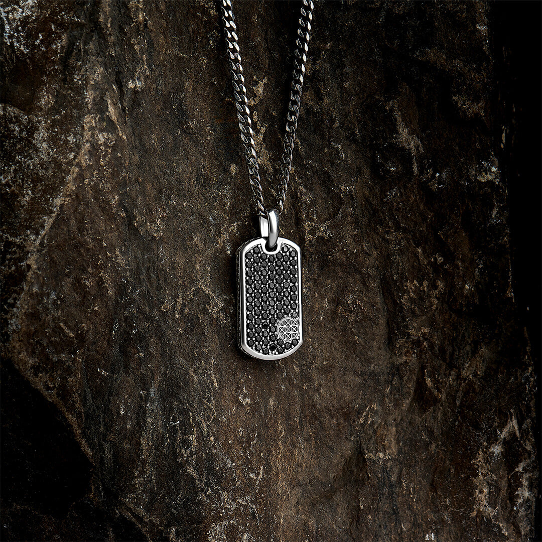 Men's Pave Tag Necklace in Solid Silver