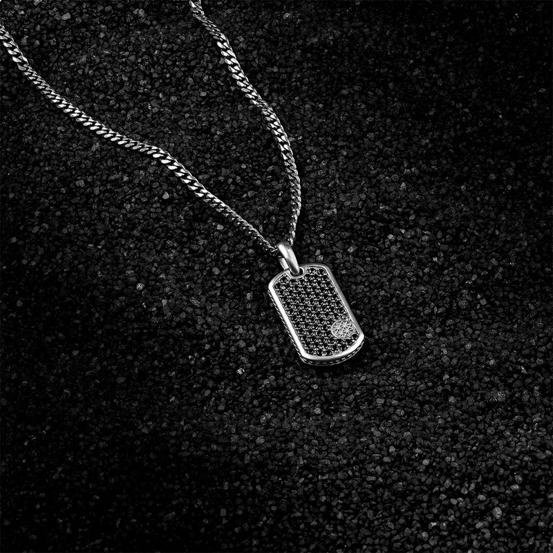 Men's Pave Tag Necklace in Sterling Silver