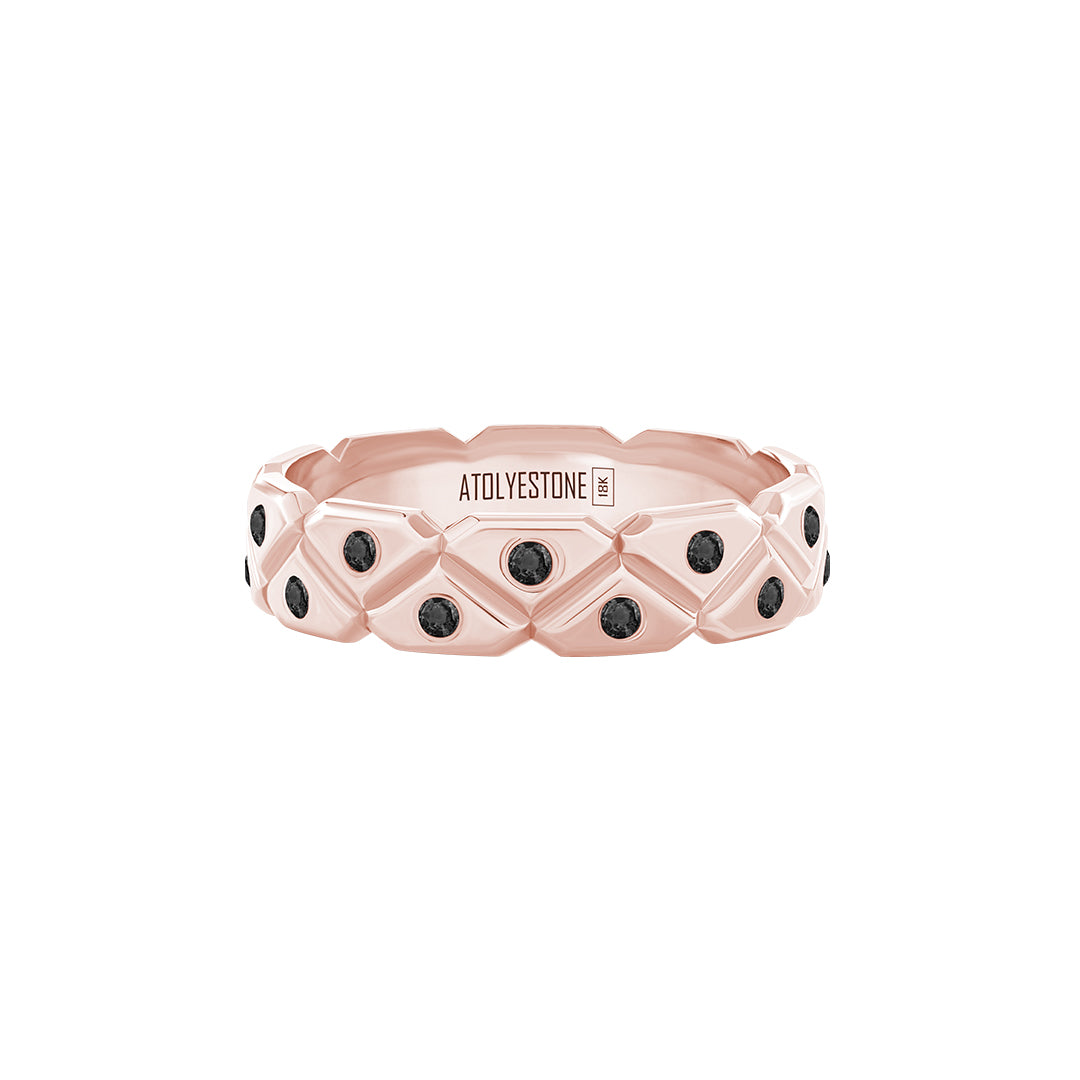 Pave Triangle Band Ring in Solid Rose Gold - Pave Black Diamond