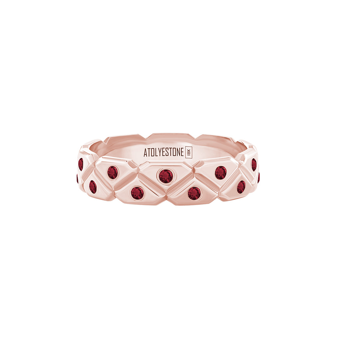 Pave Triangle Band Ring in Solid Rose Gold - Pave Ruby
