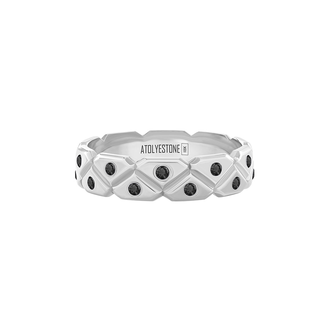 Pave Triangle Band Ring in Solid White Gold - Pave Black Diamond
