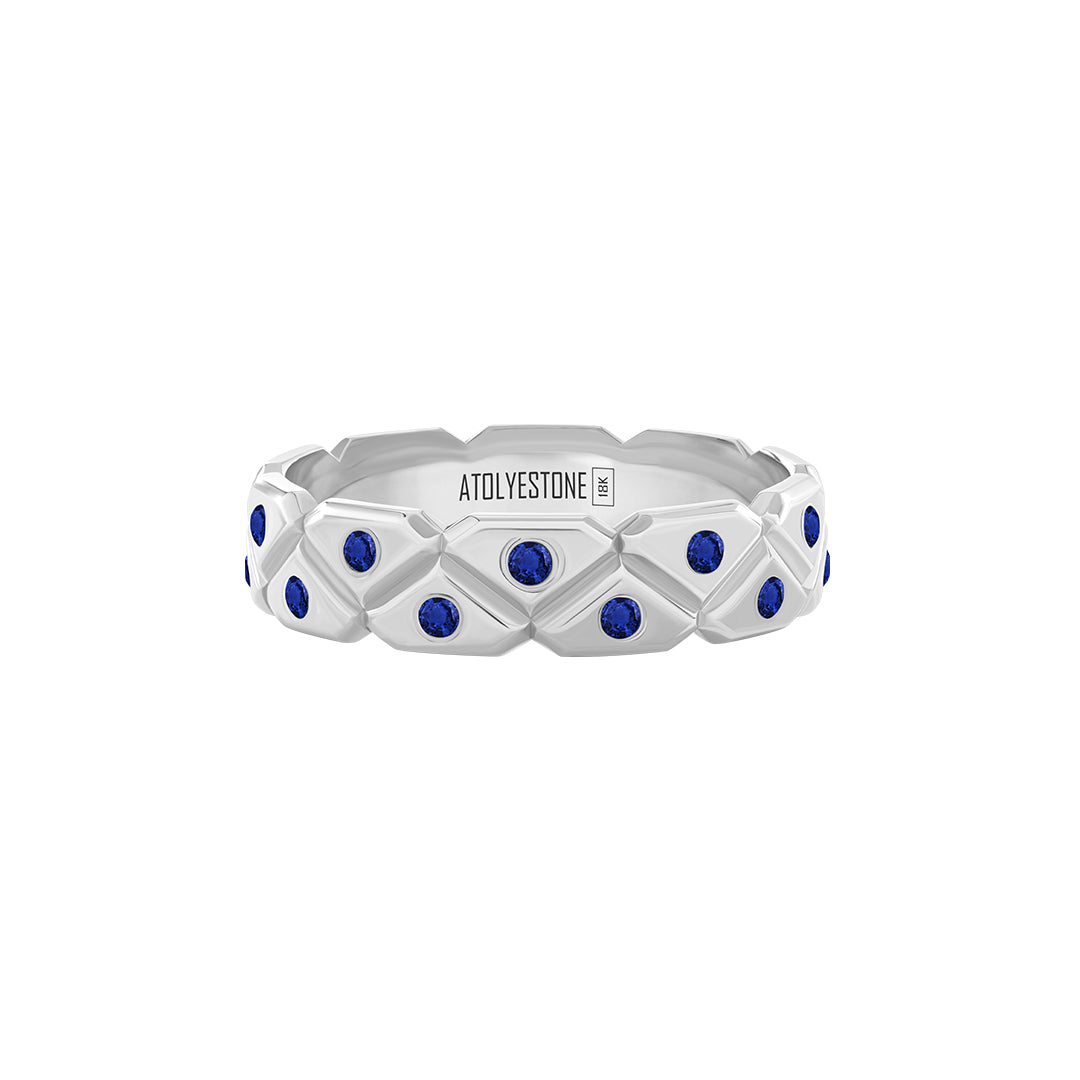 Pave Triangle Band Ring in Solid White Gold - Pave Sapphire