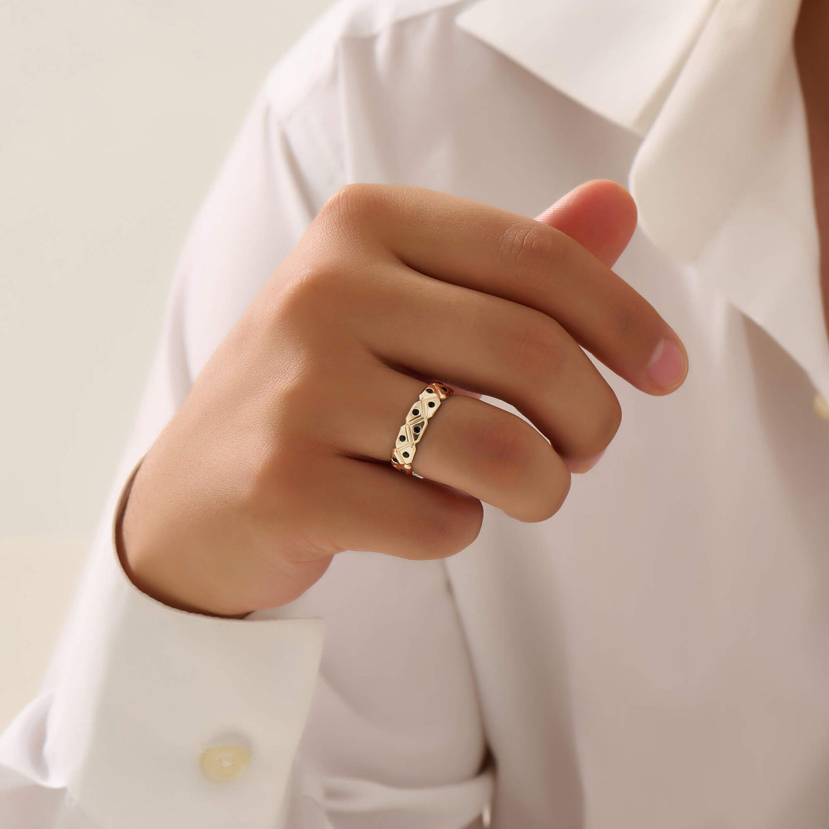 Men's Solid Gold Pave Triangle Band Ring