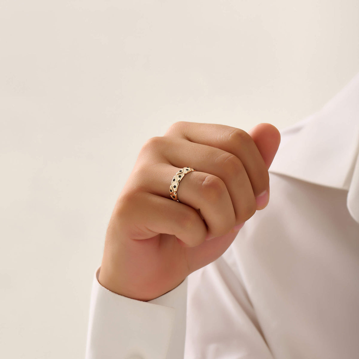 Diamond Pave Triangle Solid Gold Band Ring