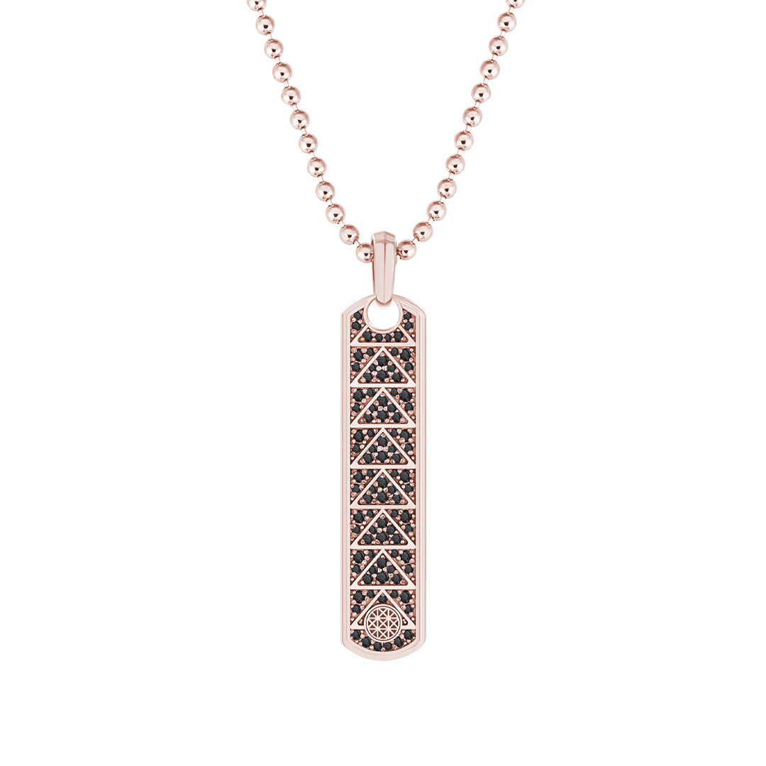 Pave Trinity Samurai Tag Pendant in Solid Rose Gold - Pave Black Diamond