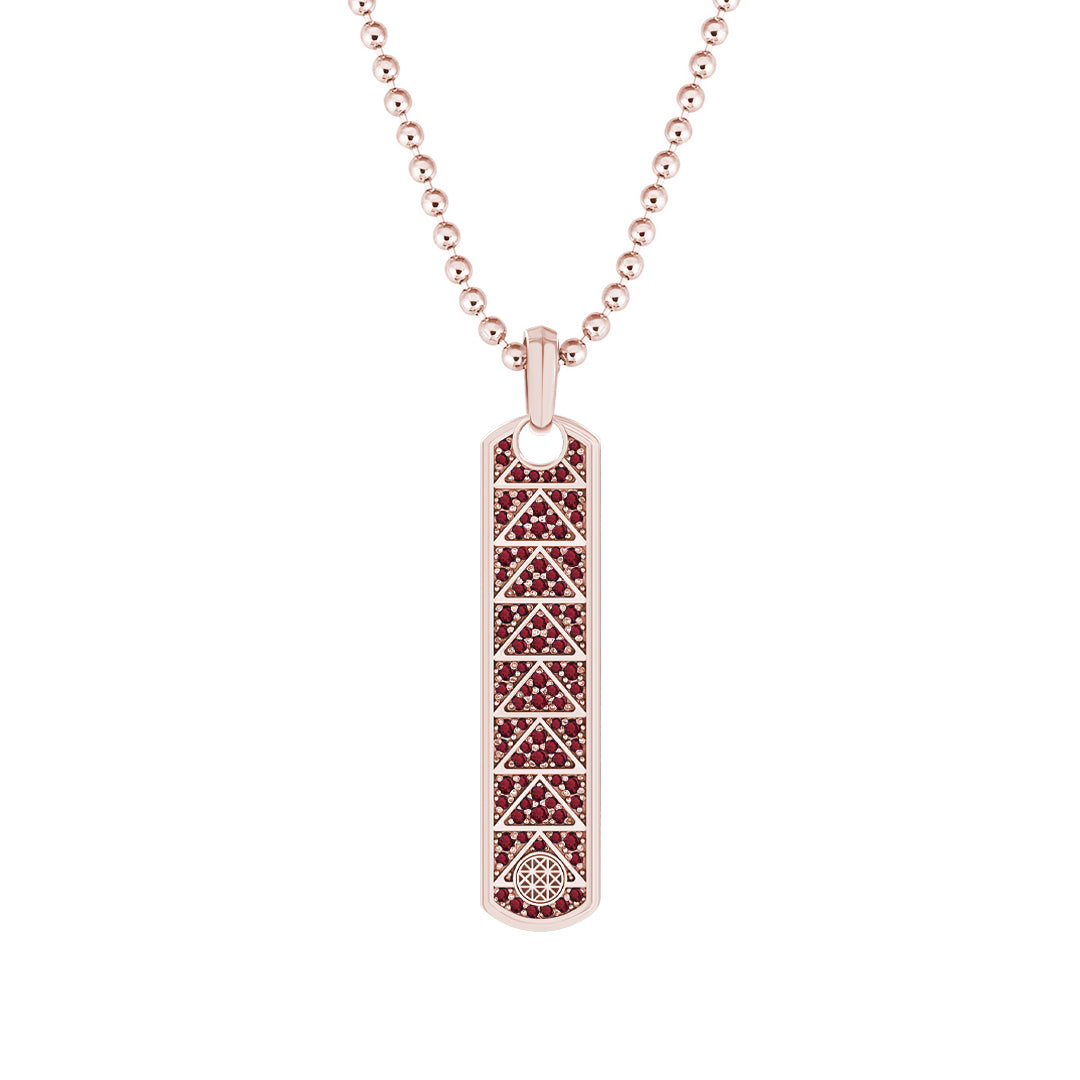 Pave Trinity Samurai Tag Pendant in Solid Rose Gold - Pave Ruby