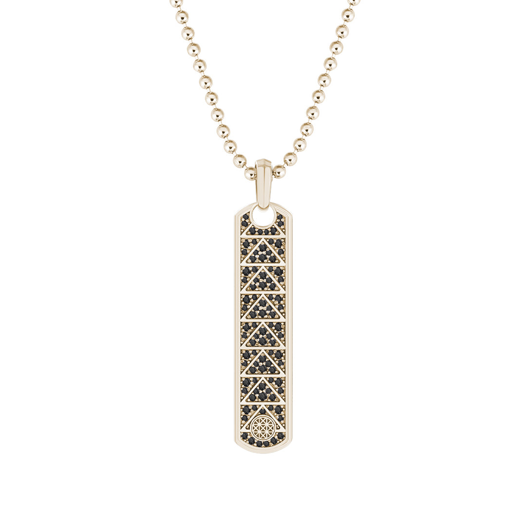 Pave Trinity Samurai Tag Pendant in Solid Yellow Gold - Pave Black Diamond