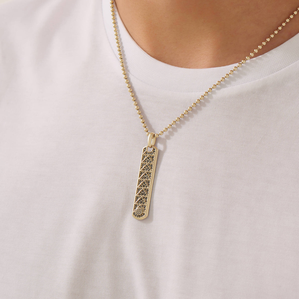 Men's Solid Gold Pave Trinity Samurai Tag Pendant