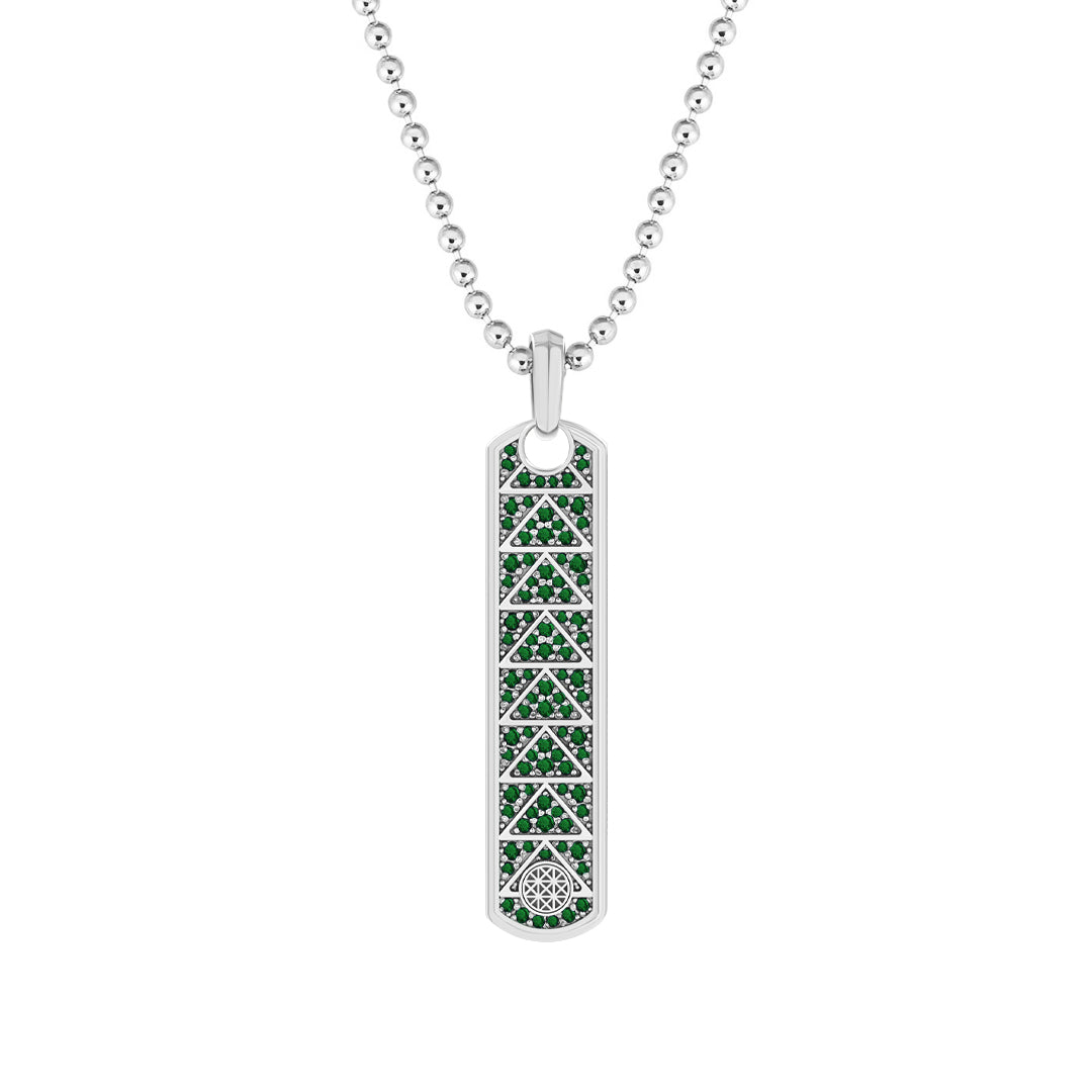 Pave Trinity Samurai Tag Pendant in 925 Sterling Silver - Pave Emerald
