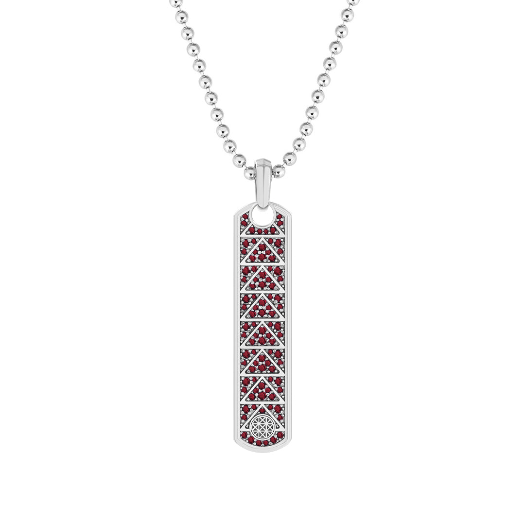 Pave Trinity Samurai Tag Pendant in 925 Sterling Silver - Pave Ruby