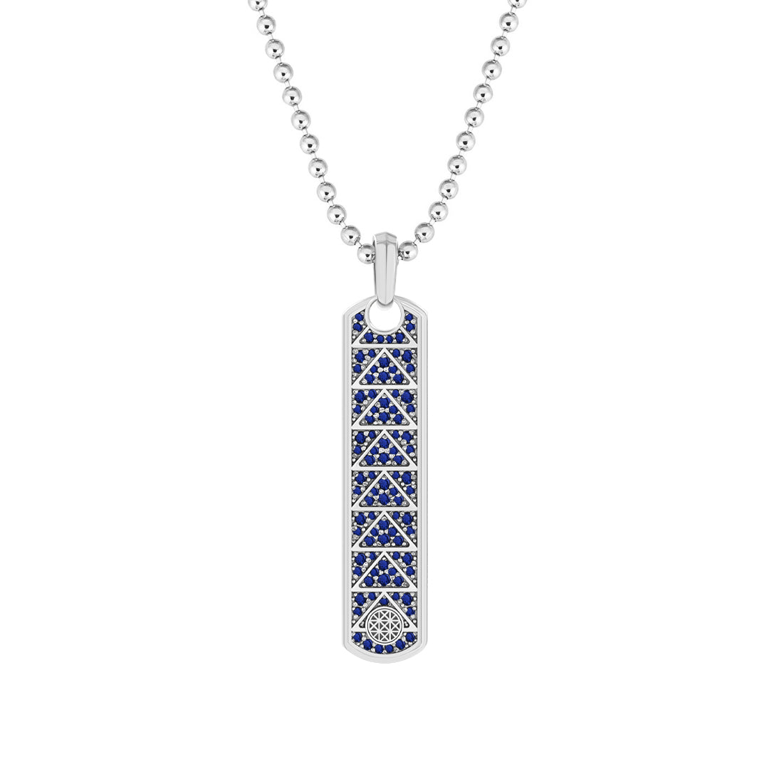 Pave Trinity Samurai Tag Pendant in 925 Sterling Silver - Pave Sapphire