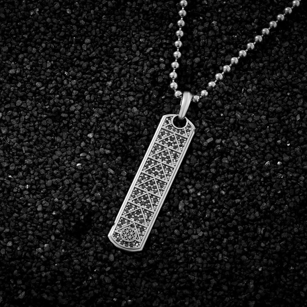 Pave Triangular Solid Silver Samurai Tag Pendant