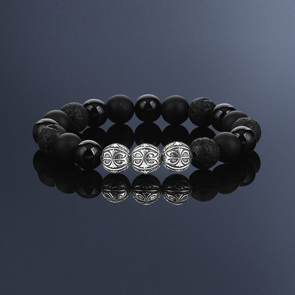 Men's Premium Apex Beaed Bracelet Mixed Black in 925k Silver