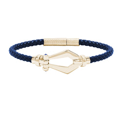 Atolyestone Men's Leather and Buckle Bracelet in Solid Yellow Gold - Blue Nappa