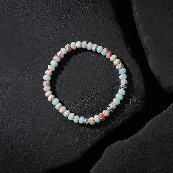 Men's Premium Minimal Natural Aqua Terra Stone Rondelle Beaded Bracelet