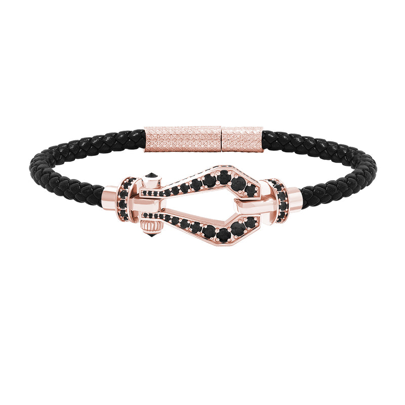 Atolyestone 1.85ct Pave Buckle and Leather Bracelet in Solid Rose Gold - Black Nappa