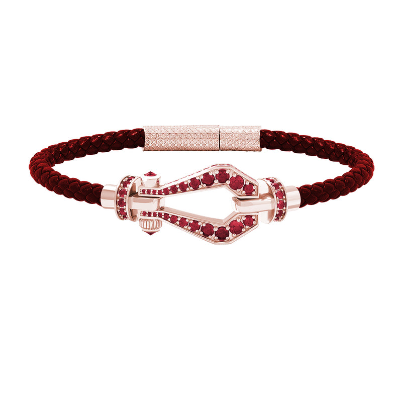 Atolyestone 1.85ct Pave Buckle and Leather Bracelet in Solid Rose Gold - Red Nappa