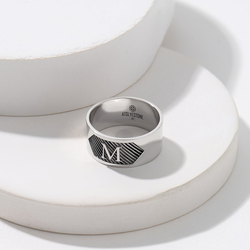 Solid Silver Personalized Textured Band Ring - Atolyestone