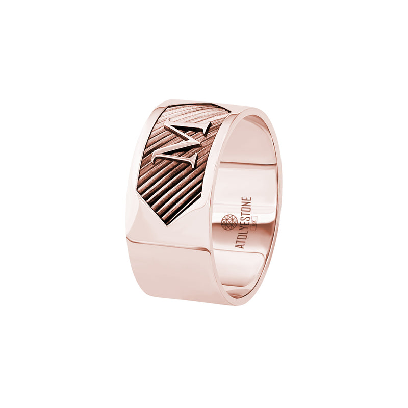 Men's Real Rose Gold Personalized Textured Bold Band Ring - Atolyestone