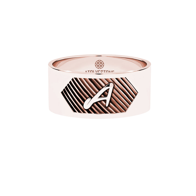 Men's Solid Rose Gold Personalized Textured Bold Band Ring - Atolyestone