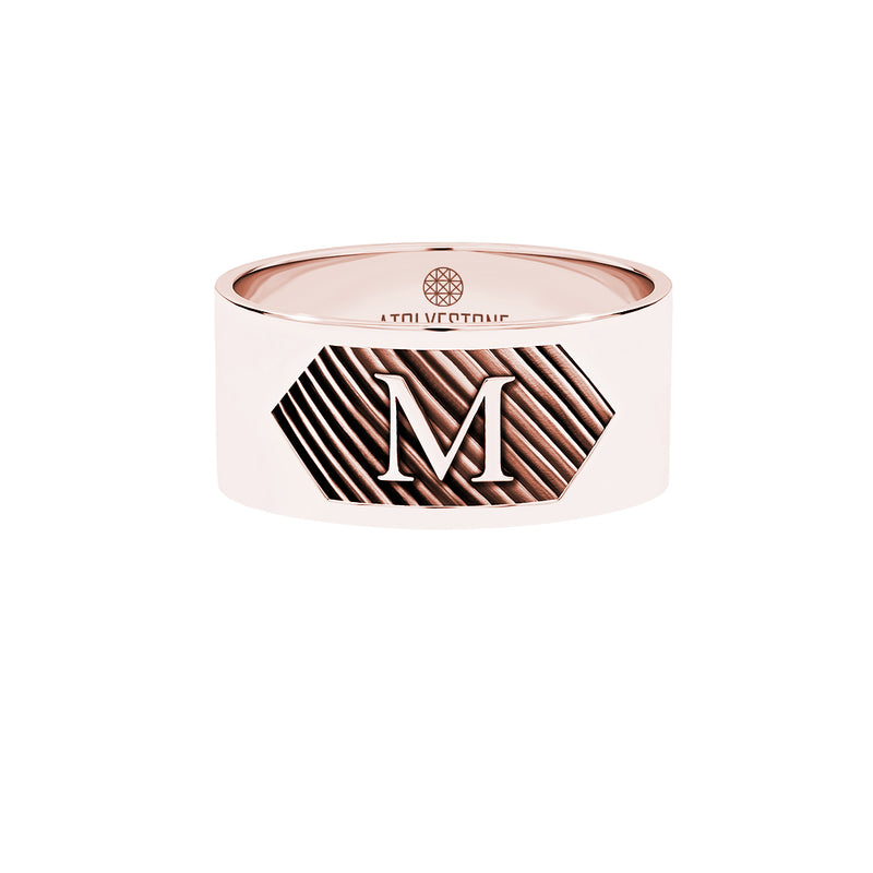 Atolyestone Solid Rose Gold Personalized Textured Bold Band Ring