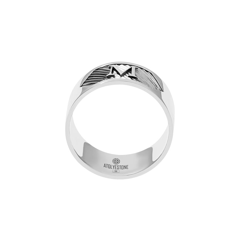 Atolyestone Real White Gold Personalized Textured Bold Band Ring for Men