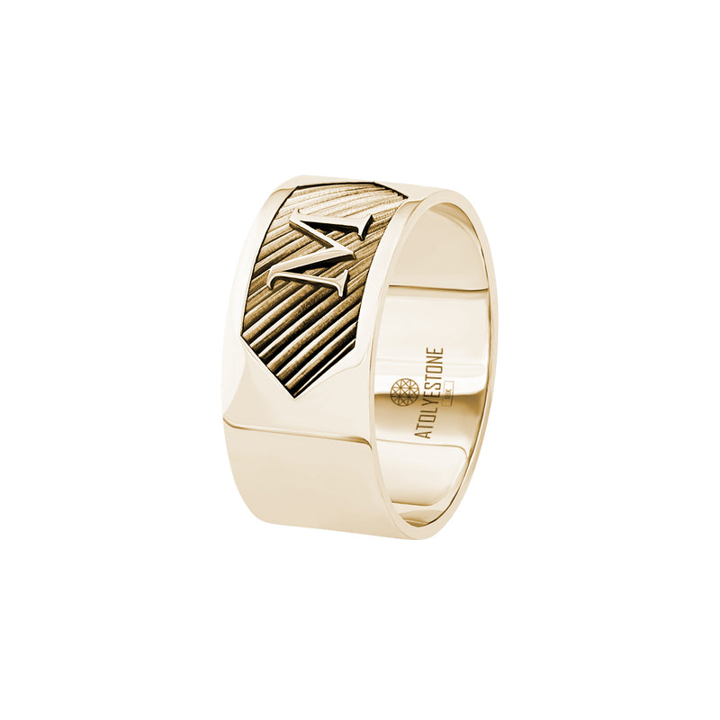 Atolyestone Solid Yellow Gold Personalized Textured Bold Band Ring