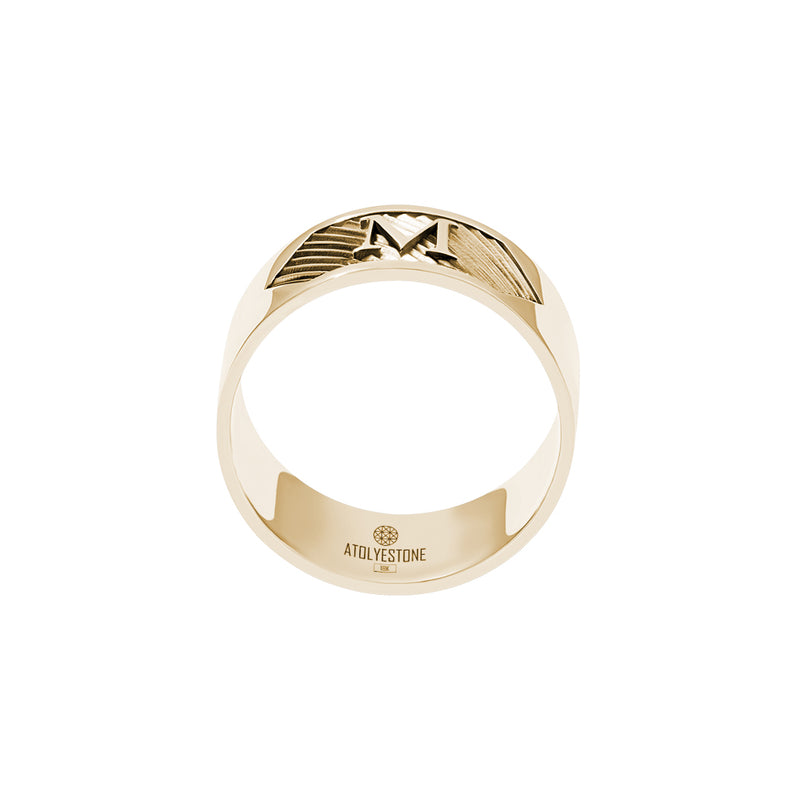 Solid Yellow Gold Personalized Textured Bold Band Ring - Atolyestone