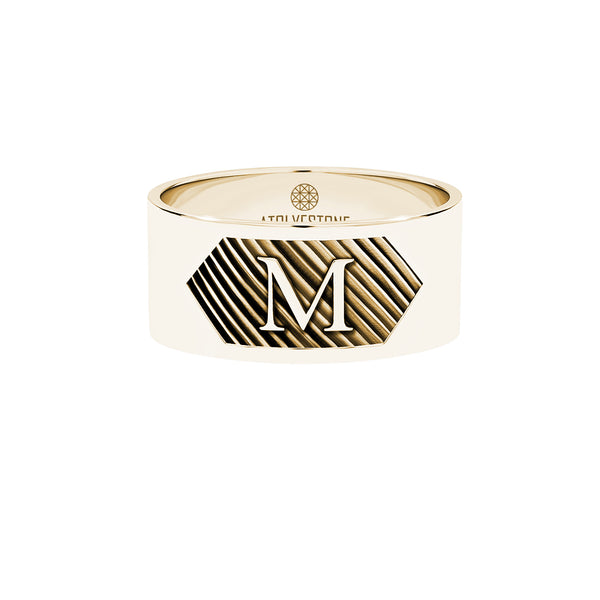 Men's Real Yellow Gold Personalized Textured Bold Band Ring - Atolyestone