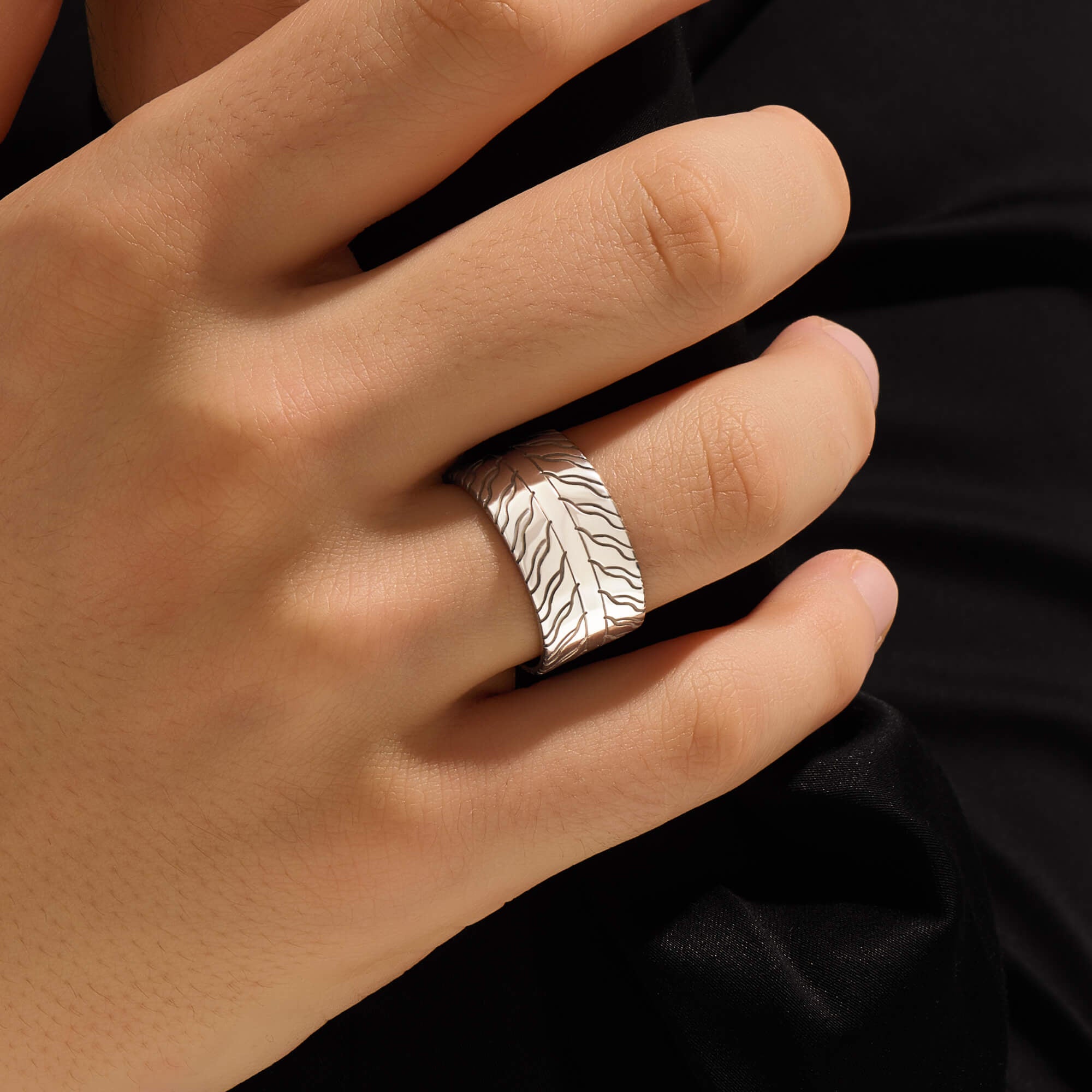 925 Sterling Silver 11.5mm Tire Tread Band Ring for Men