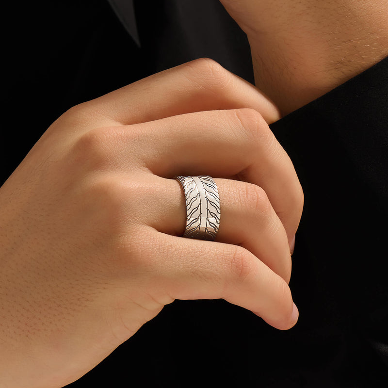 925 Sterling Silver Thick Tire Tread Band Ring for Men