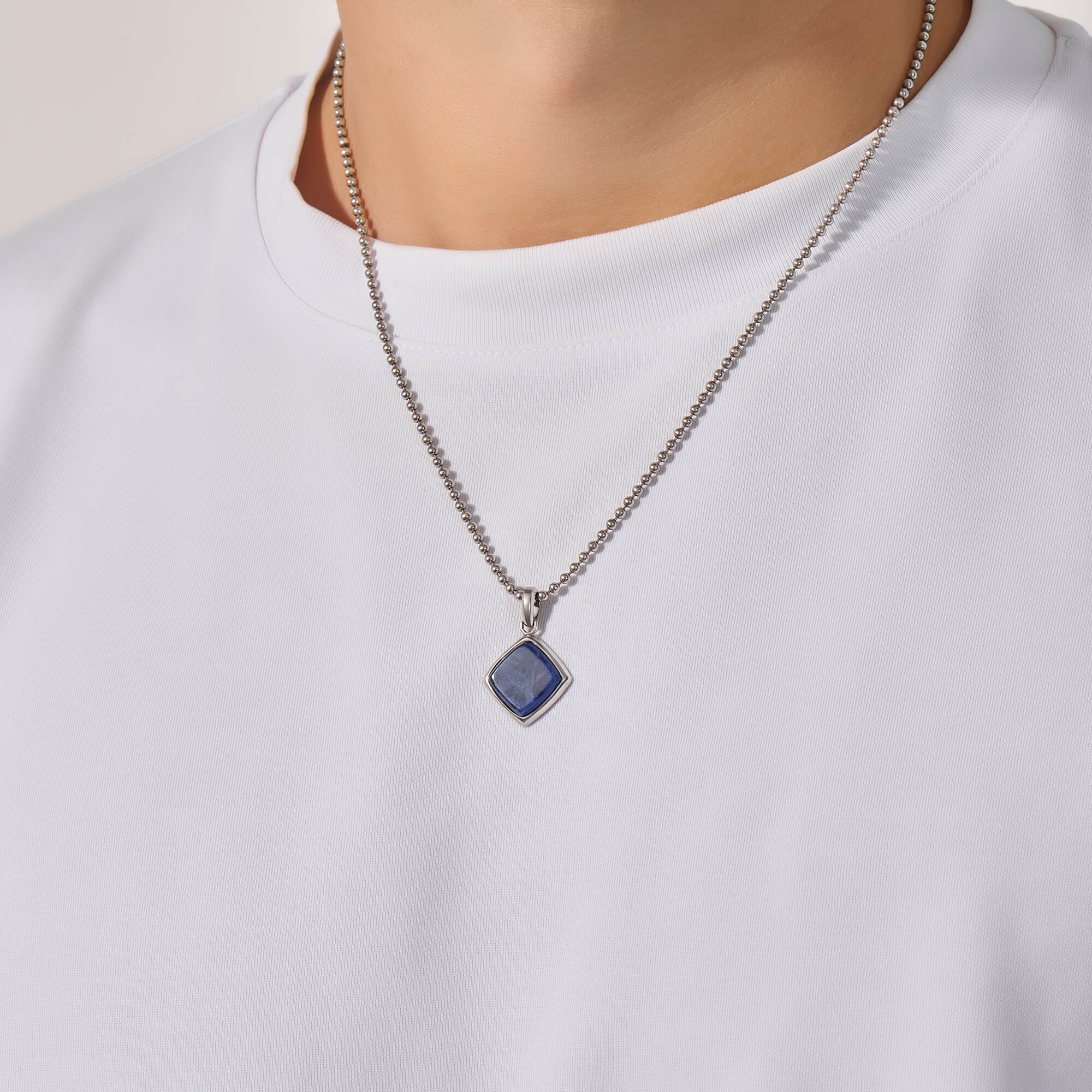 Men's Prime Necklace with Chain in 925 Sterling Silver - Sodalite