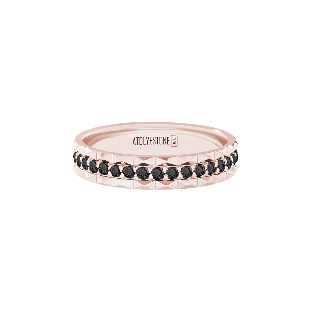 Pyramid Edge Pave Band Ring in Solid Rose Gold - Pave Black Diamond