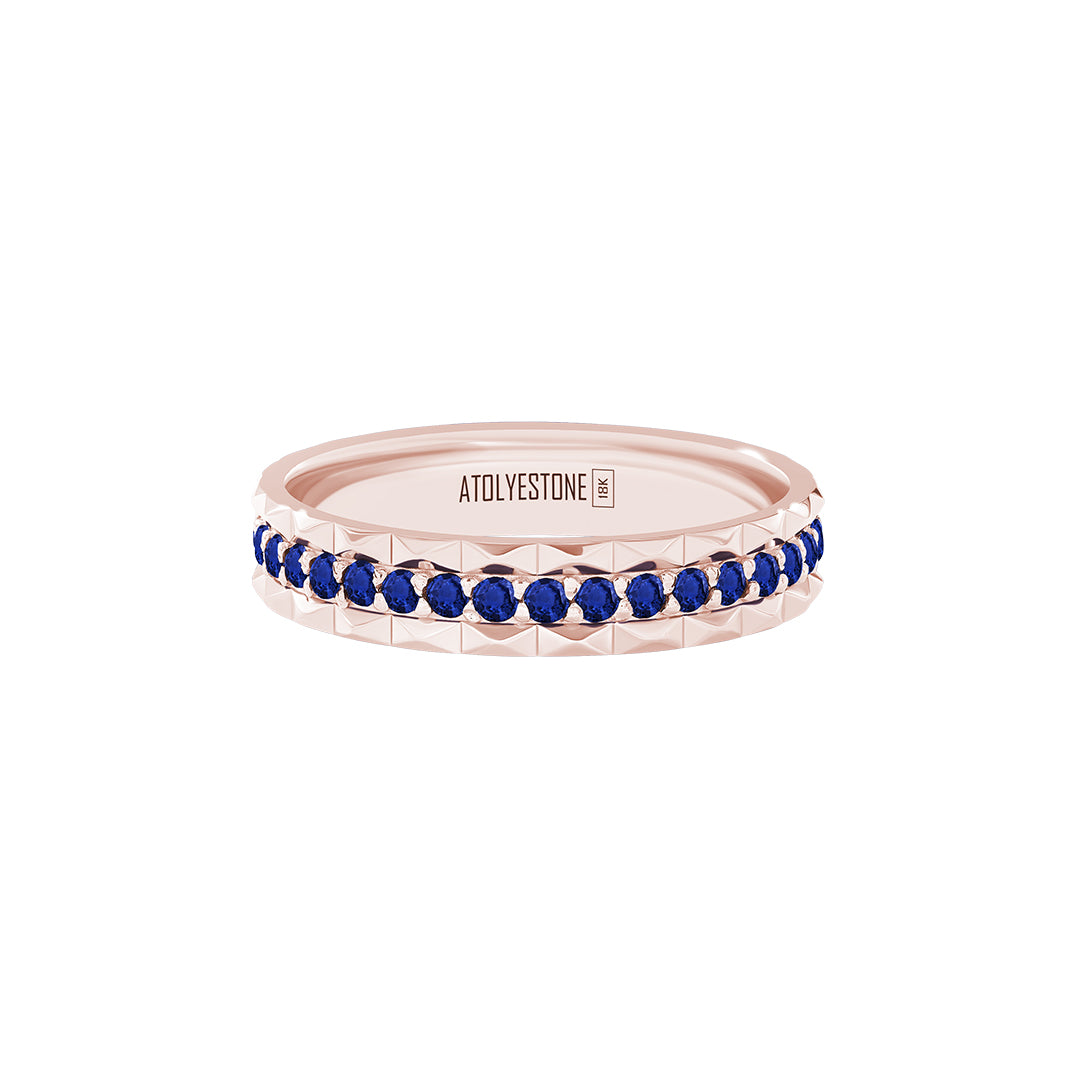 Pyramid Edge Pave Band Ring in Solid Rose Gold - Pave Sapphire
