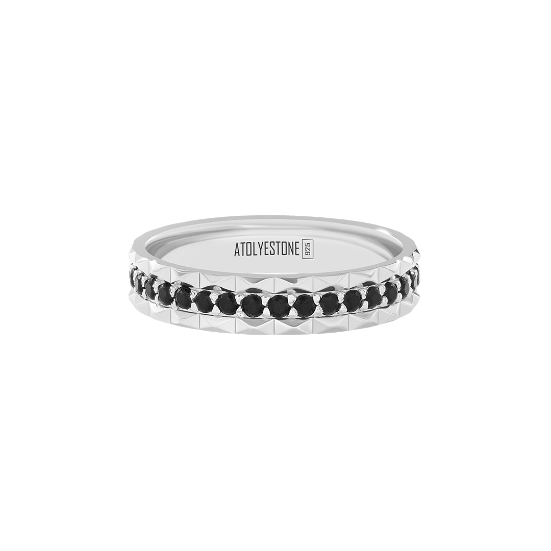 Pyramid Edge Pave Band Ring in 925 Sterling Silver - Pave Cubic Zirconia