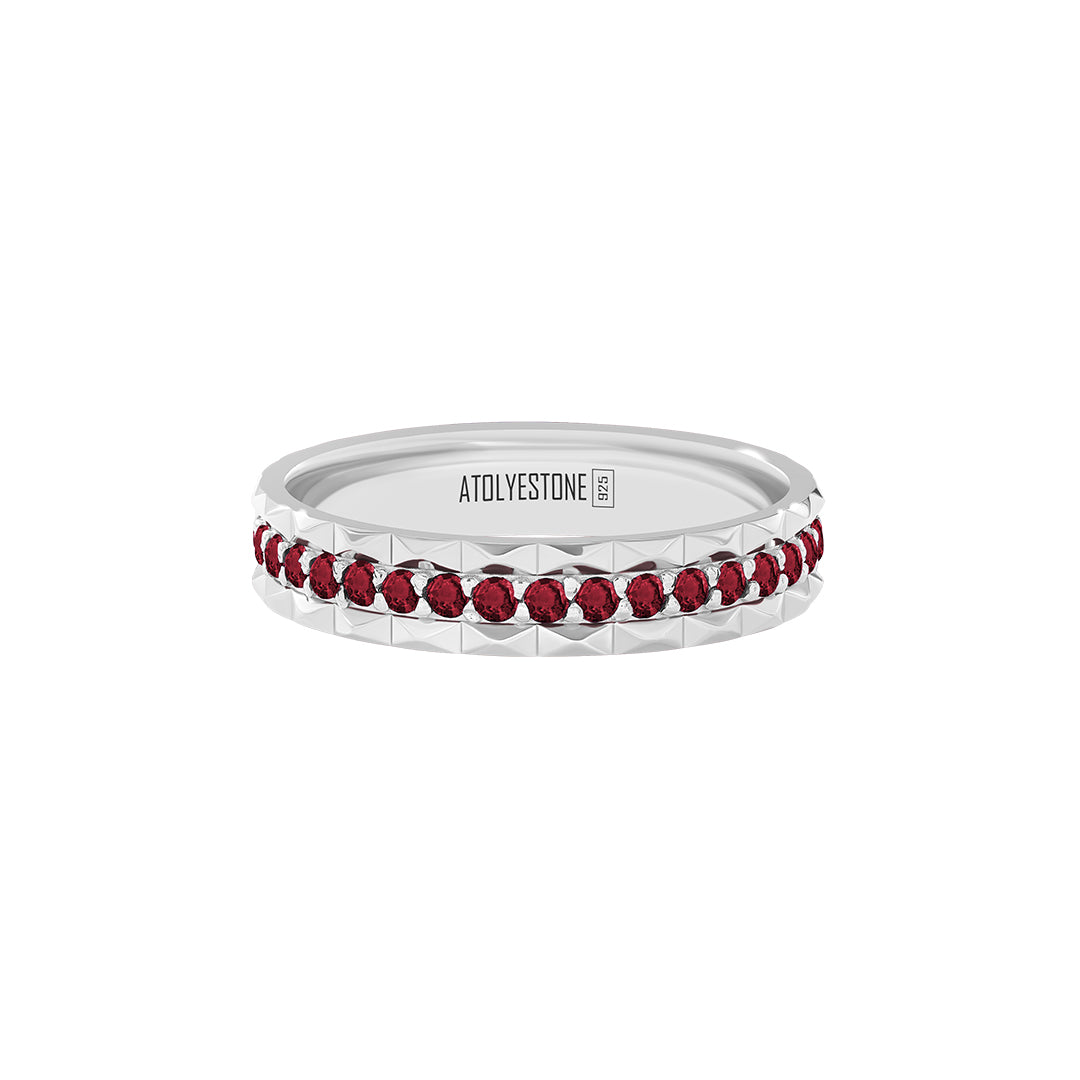 Pyramid Edge Pave Band Ring in 925 Sterling Silver - Pave Ruby
