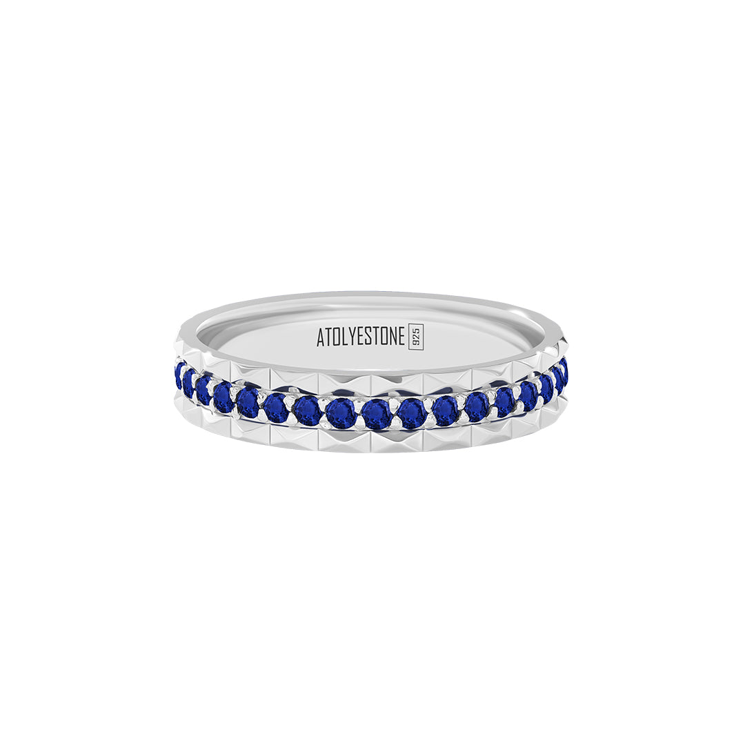 Pyramid Edge Pave Band Ring in 925 Sterling Silver - Pave Sapphire